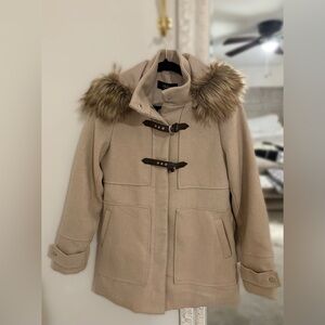 Women's creamy beige Coat with removable Faux Fur Hood NEW WITH TAGS